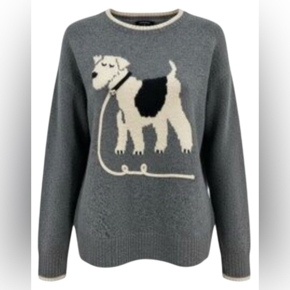 NWT Anthropologie Calligraphie Crew Neck Sweater with Dog Icon Sz XL - Picture 3 of 15